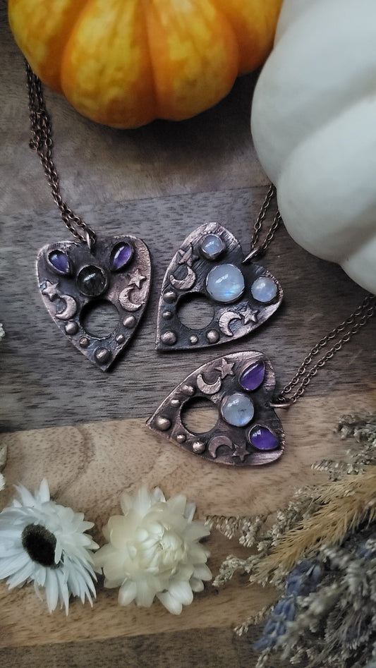 Celestial Copper Planchette Necklace with Gems