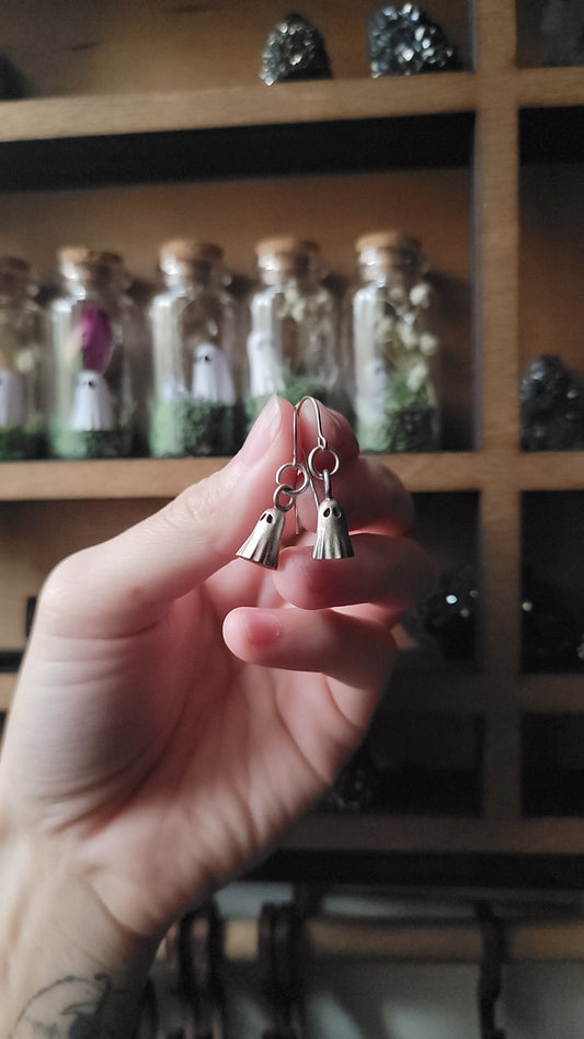 MADE TO ORDER solid silver sheet ghost dangle earrings