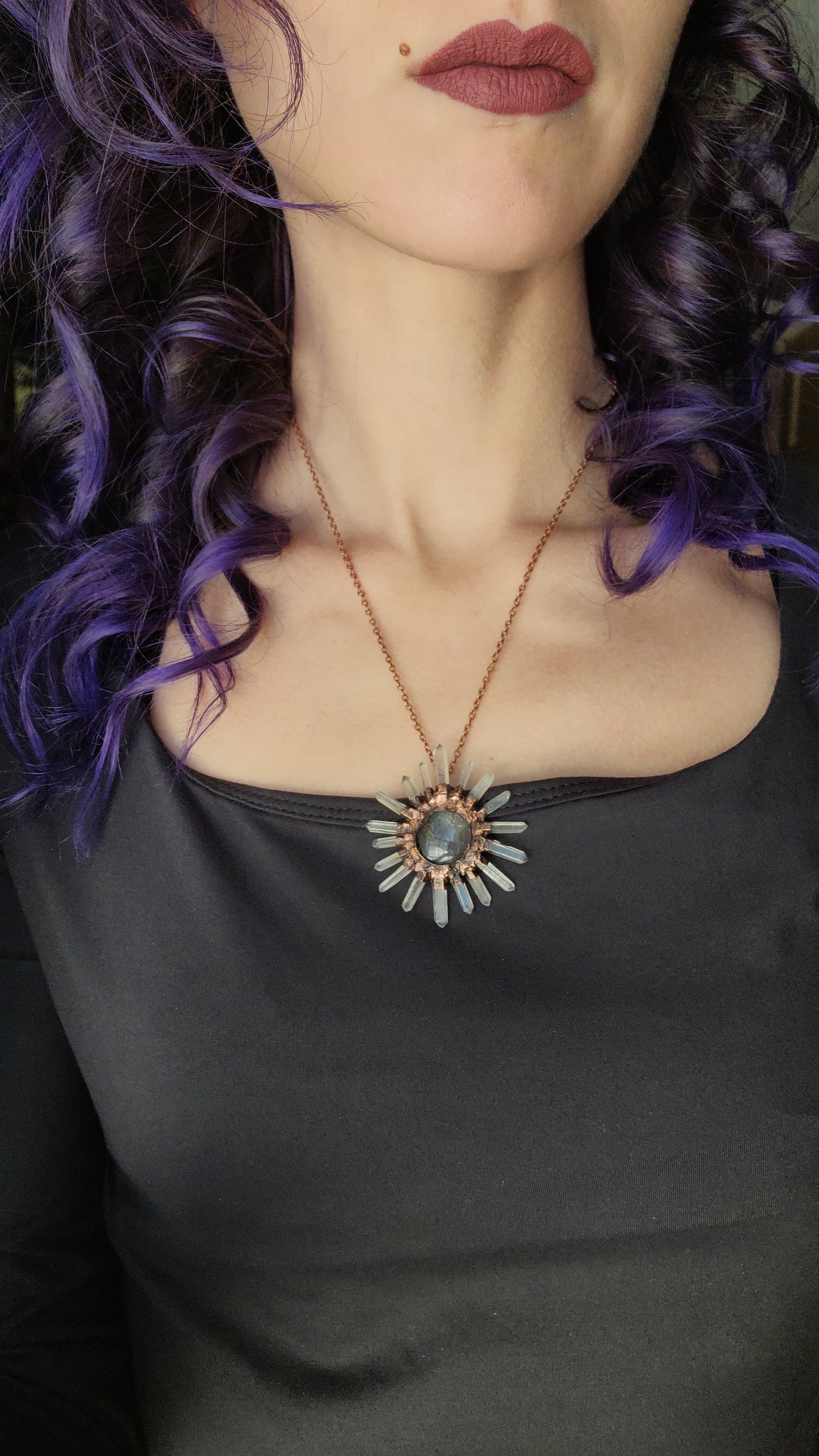 Tourmalinated Quartz Copper Sun Necklace