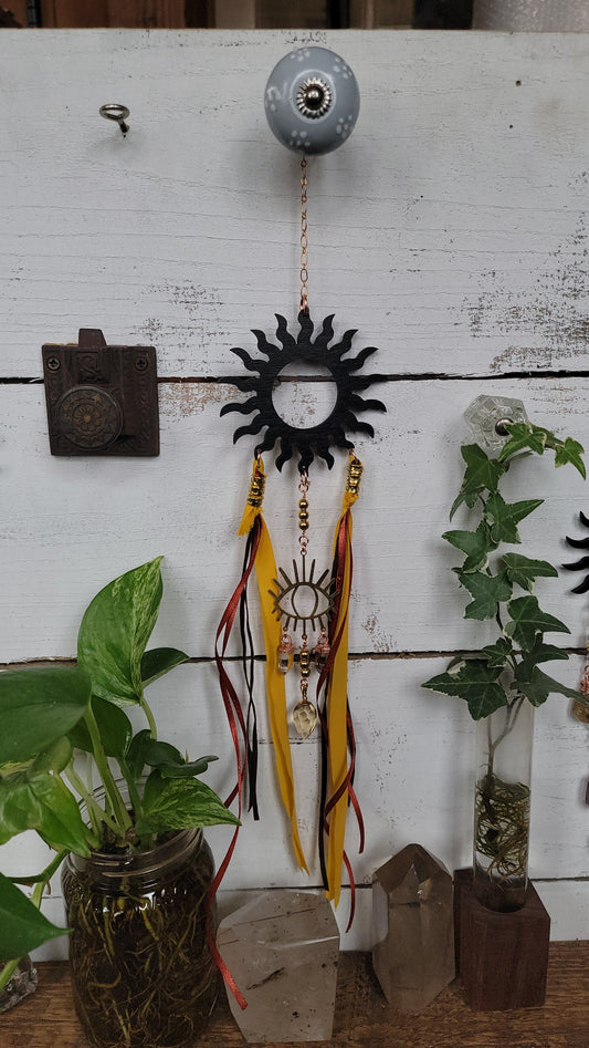 Sun Ray Wall Hanging with citrine and Ribbon