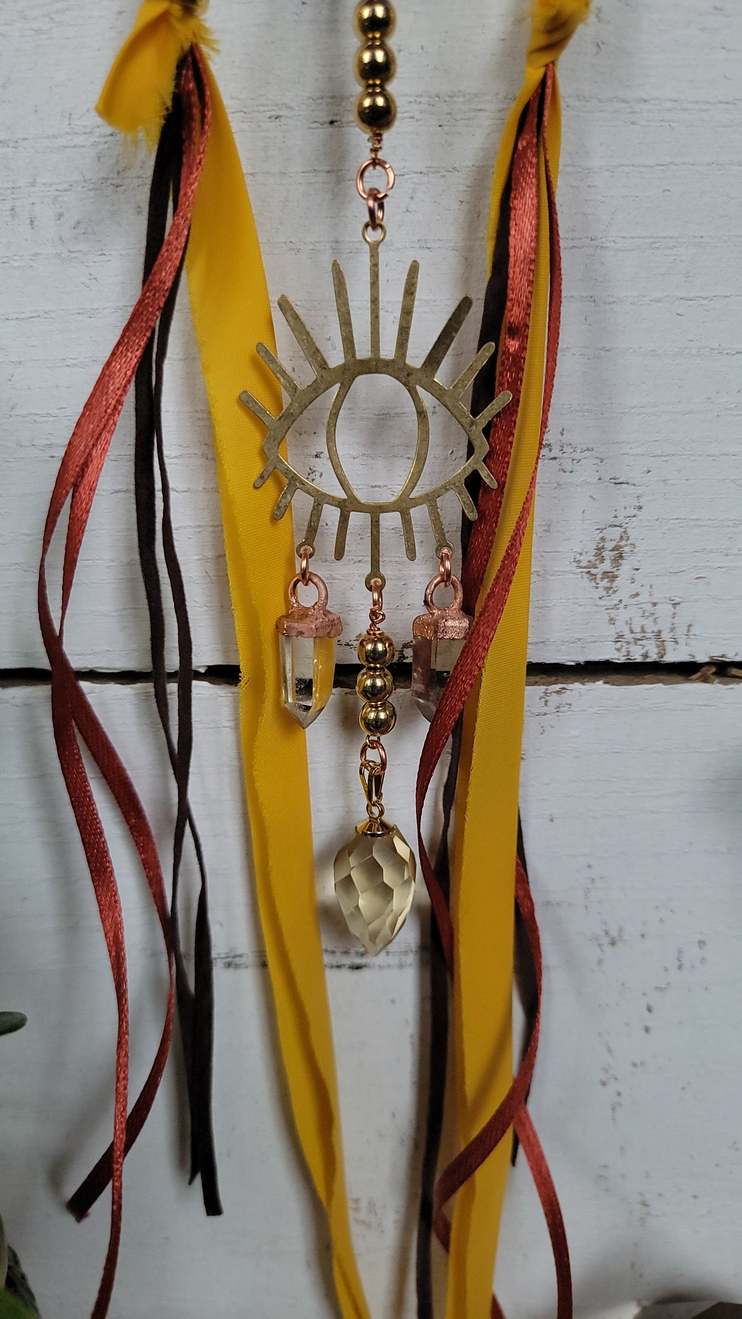 Sun Ray Wall Hanging with citrine and Ribbon