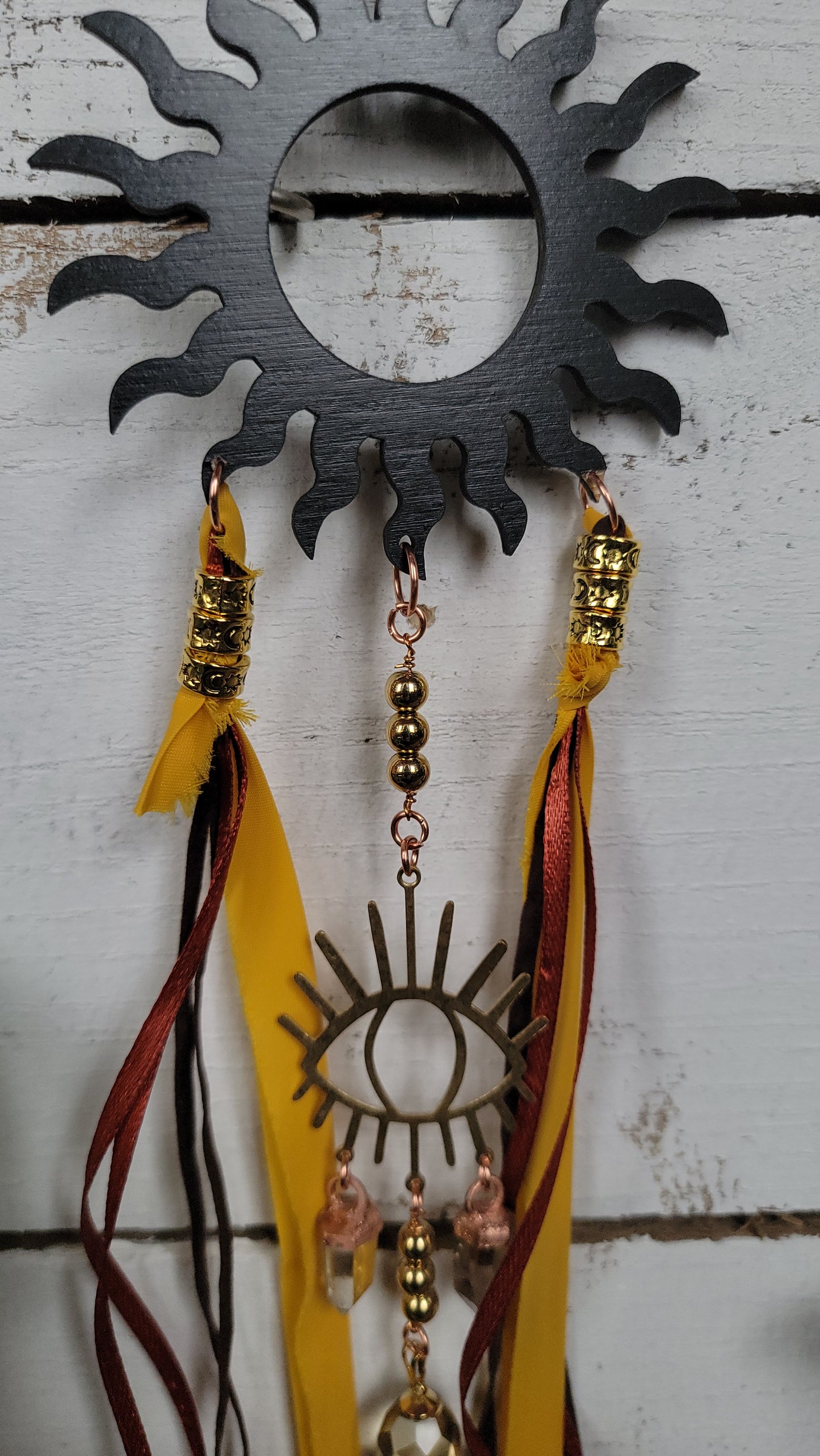 Sun Ray Wall Hanging with citrine and Ribbon