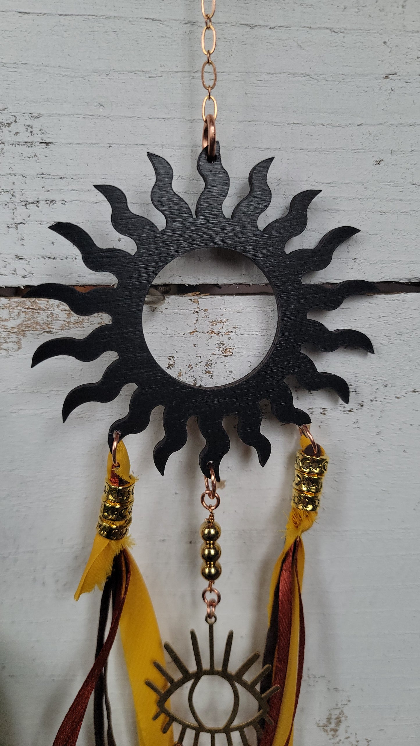 Sun Ray Wall Hanging with citrine and Ribbon