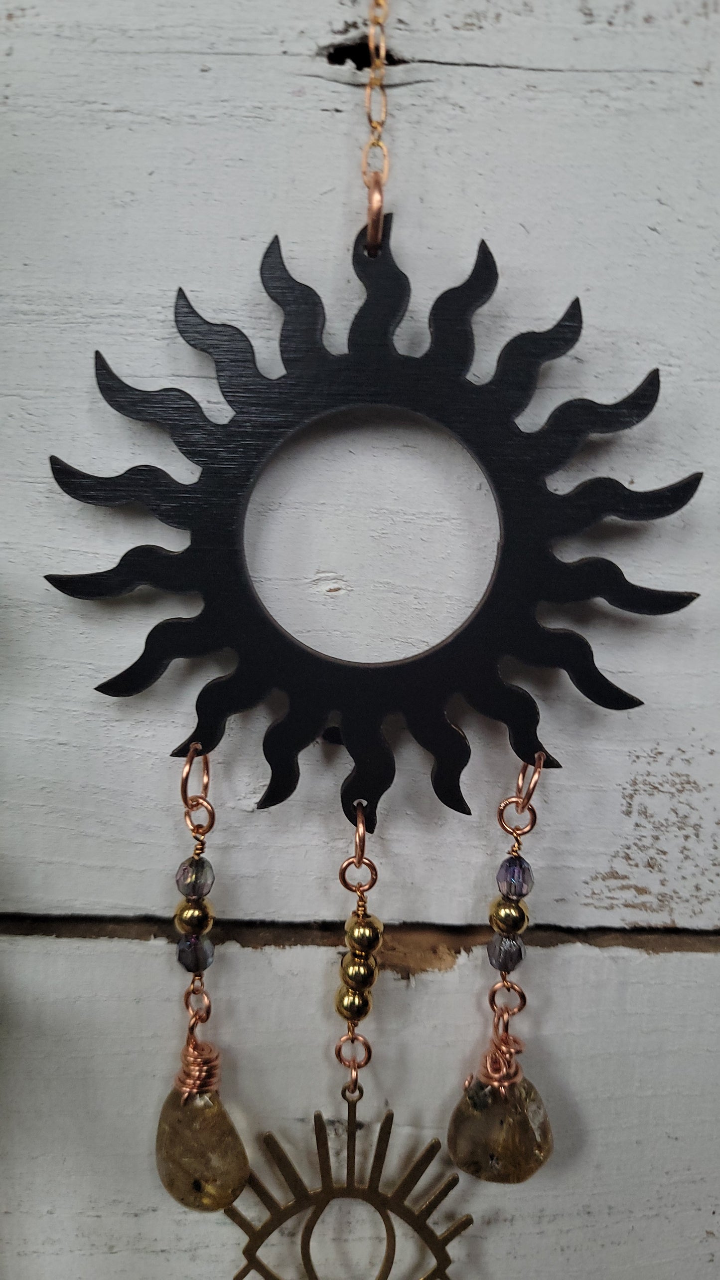 Sun Ray Wall Hanging with Eye, Citrine, Amethyst, and Rutile