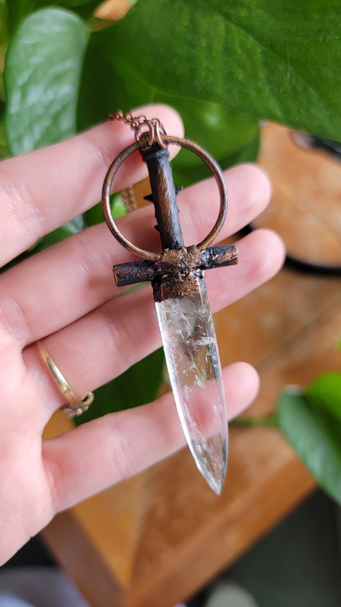Celestial Warrior Copper Pendant: Quartz with Amethyst and Sunstone