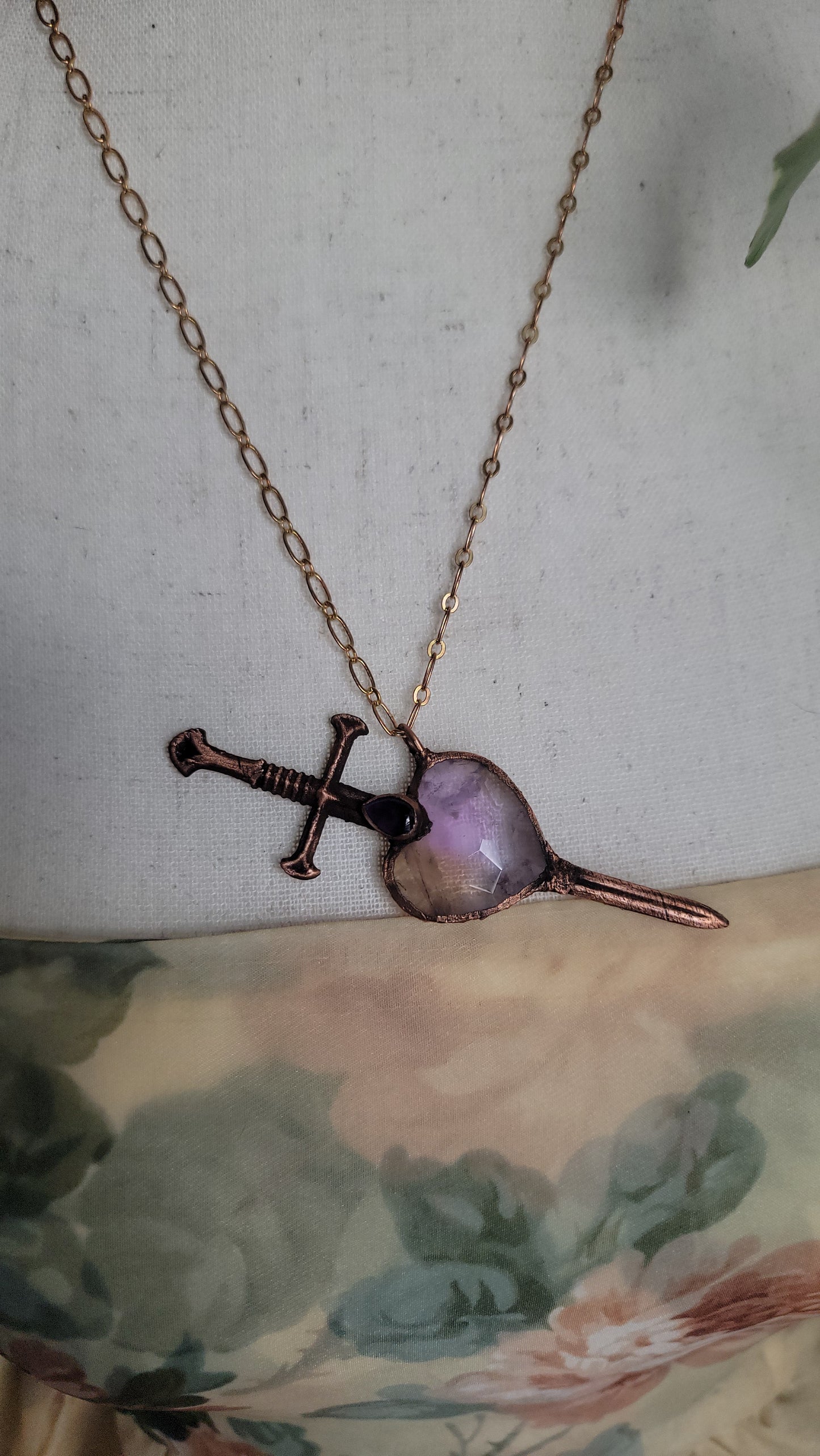 Venus Grunge: Sword Suit Faceted Heart Copper Necklace