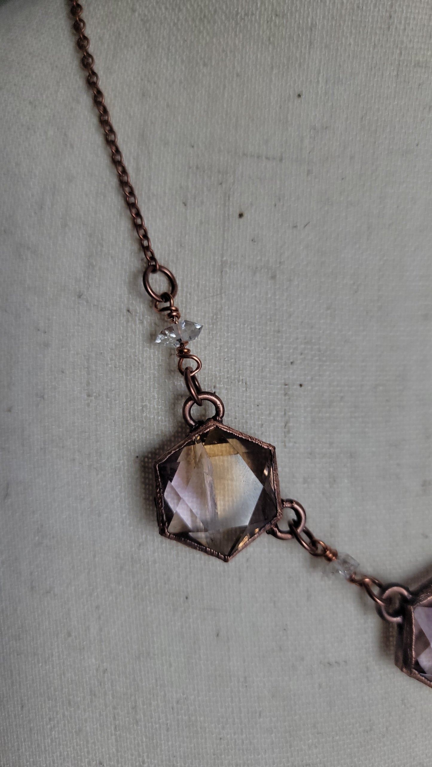 Venus Grunge: Triple Ametrine Hexagon Necklace with Herkimers No2