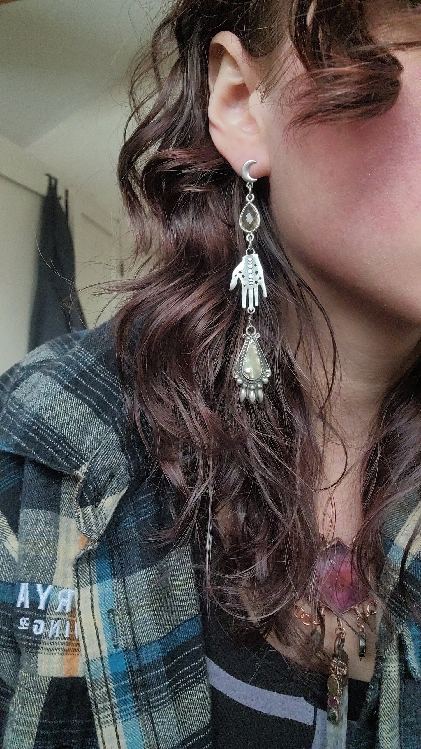 Venus Grunge:  Sterling Silver Palmistry Earrings with Citrine and Abalone