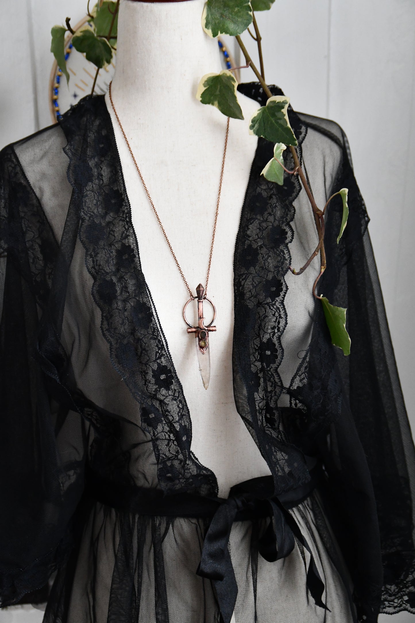 Rutilated Quartz Sword Copper Necklace with Smokey Quartz and Citrine