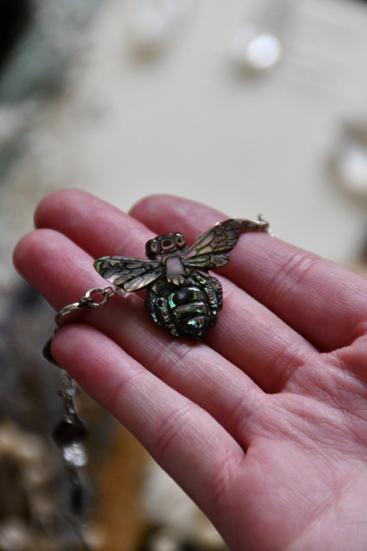 Abalone Bee Mixed Media Choker