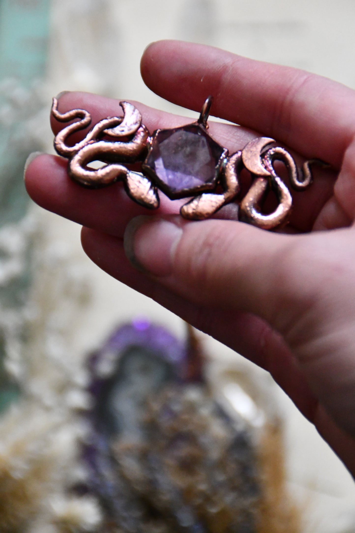 Copper Snake with Ametrine Hexagon Pendant