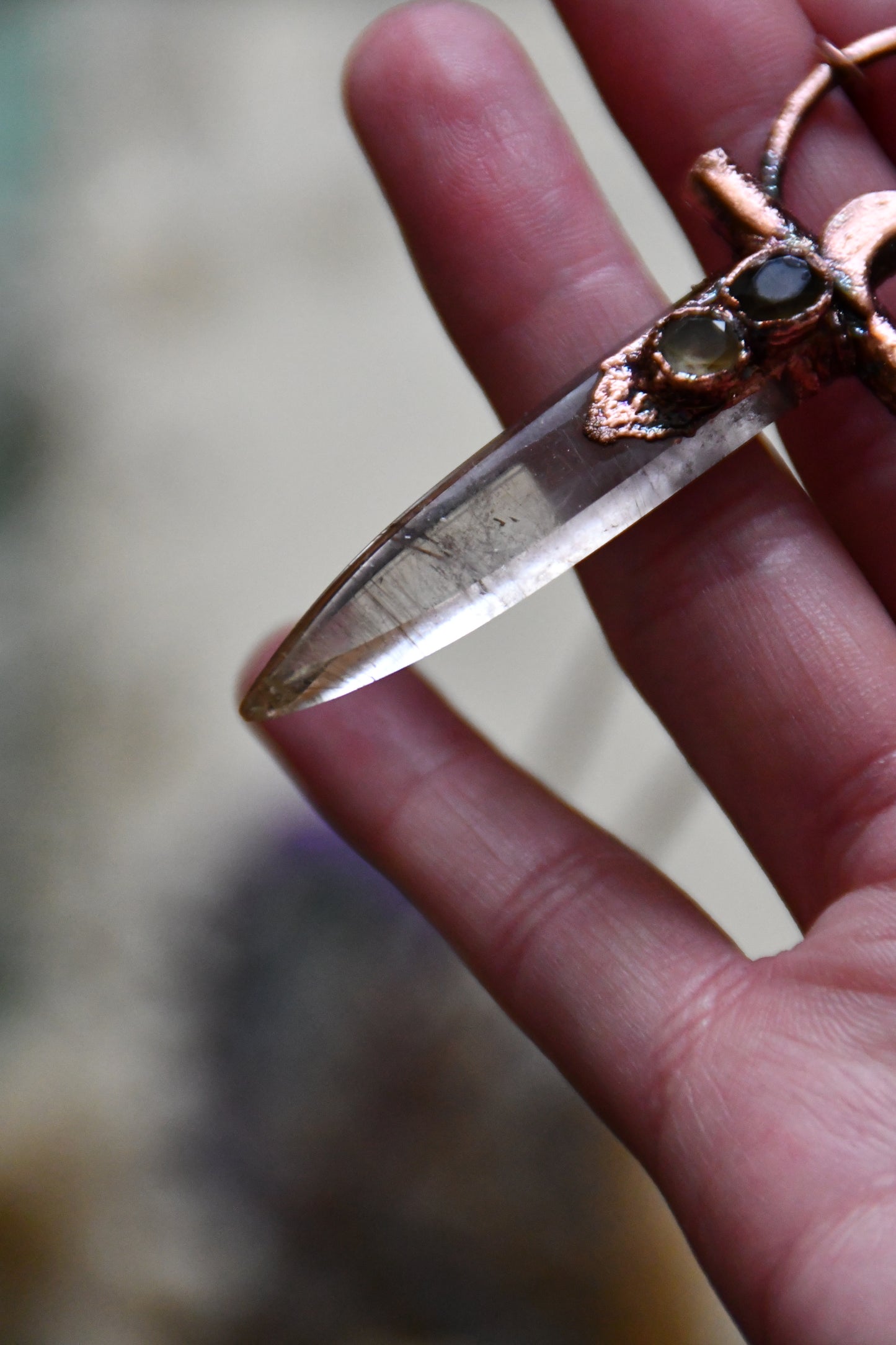 Rutilated Quartz Sword Copper Necklace with Smokey Quartz and Citrine