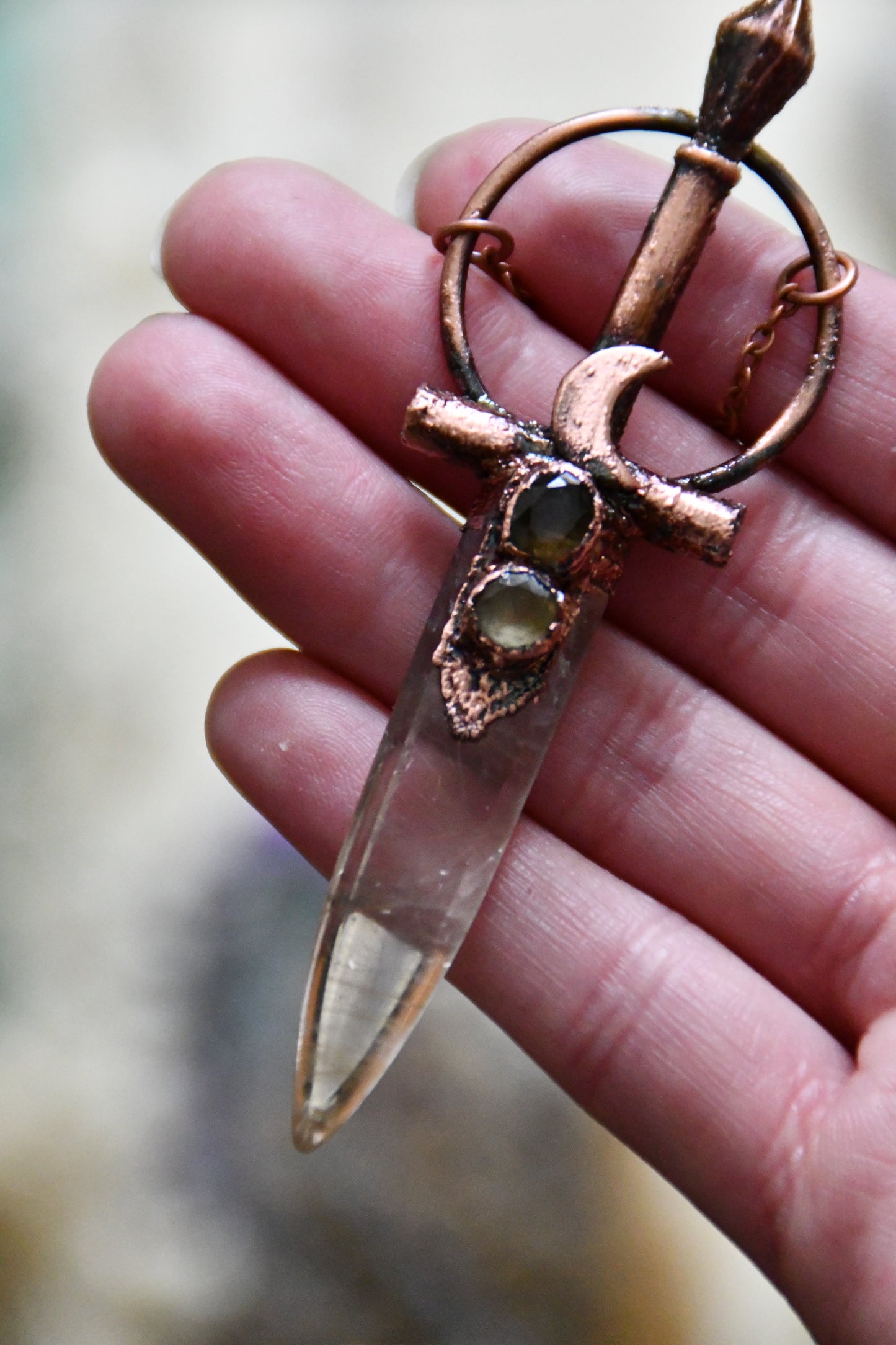 Rutilated Quartz Sword Copper Necklace with Smokey Quartz and Citrine