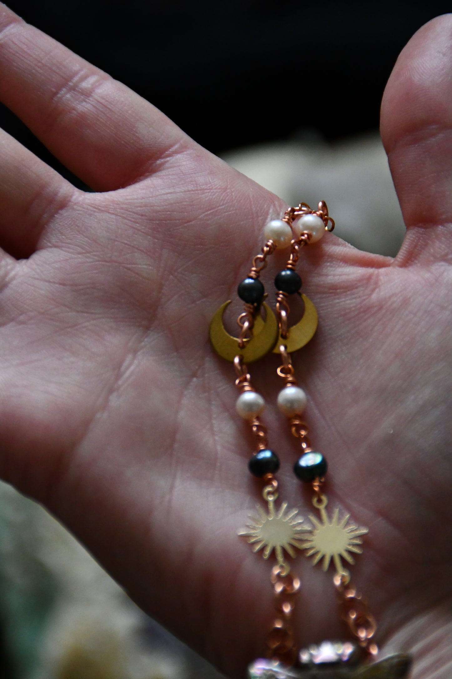 Abalone Bee Copper and Brass Choker Necklace with Fresh Water Pearls