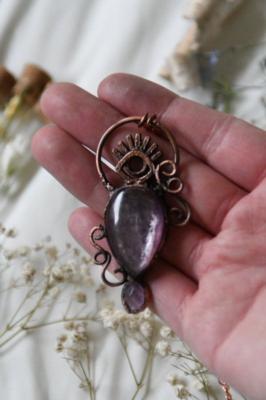 Gemmy Lepidolite Protective Eye Copper Necklace