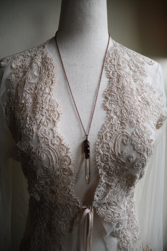 Relics: Smokey Quartz Singing Quartz with Garnet Copper Necklace