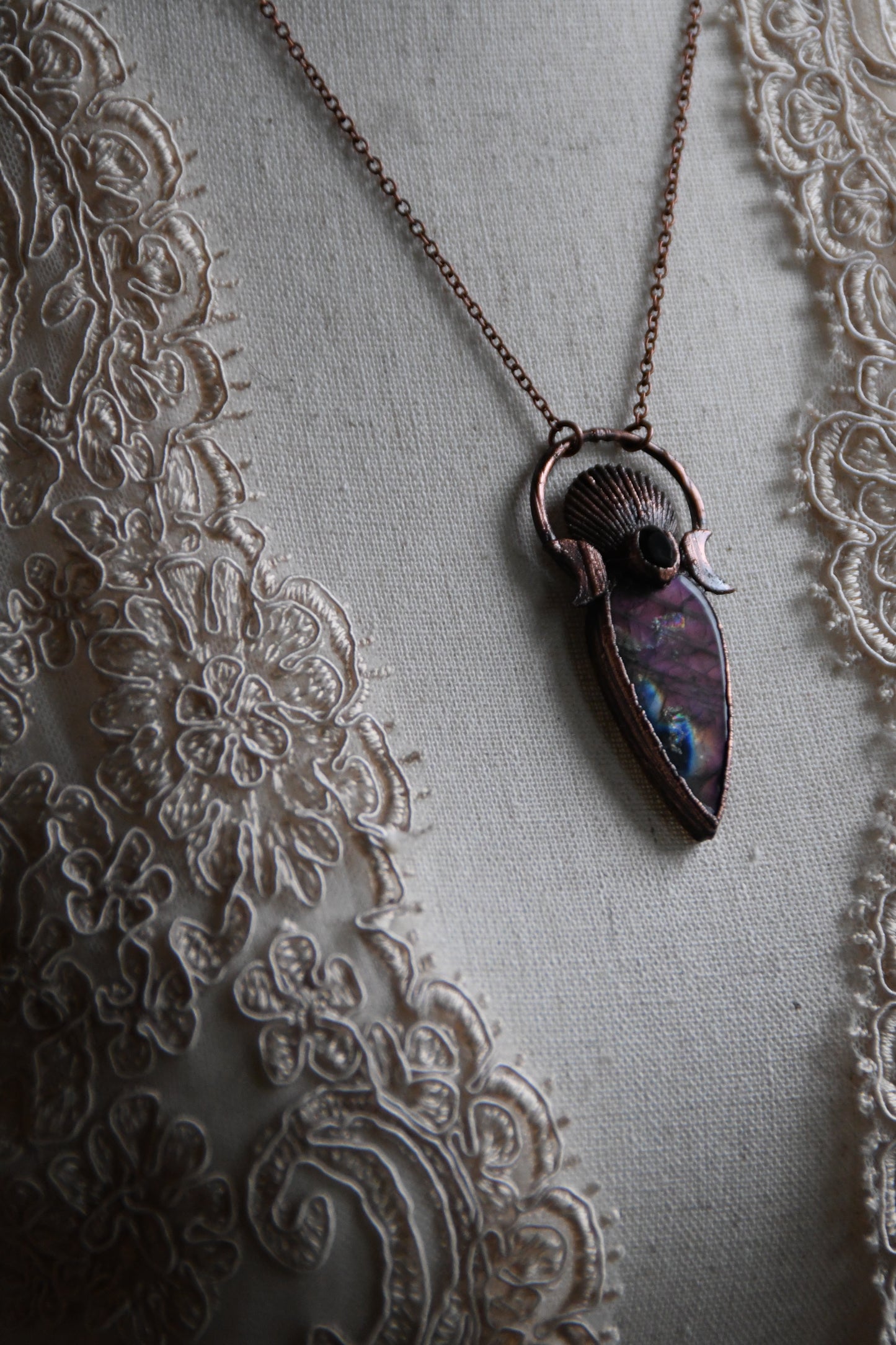 Relics: The Love of Magic Labradorite and Smokey Quartz Copper Necklace.