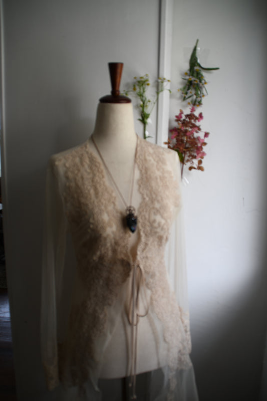 Ritual: Black Knight Aura Spirit Quartz with Garnet and Pentacle Copper Pendant