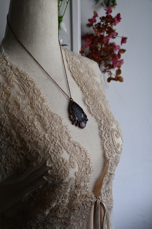 Ritual: Real Spider Web Encased on Billiard Ball Copper Pendant