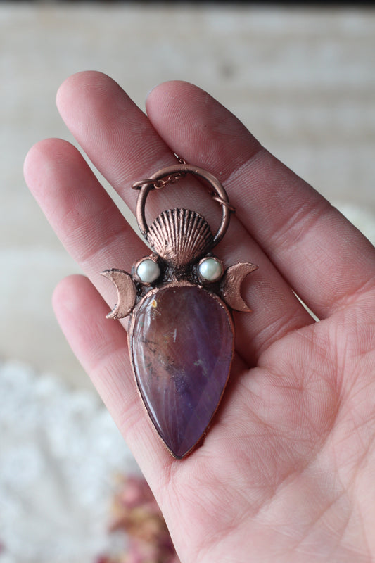 Aphrodite: Ametrine with Pearl and Real Shell Copper Pendant