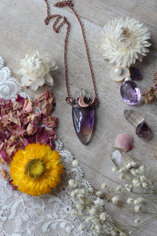 Aphrodite: Ametrine with Quartz Crown Copper Pendant