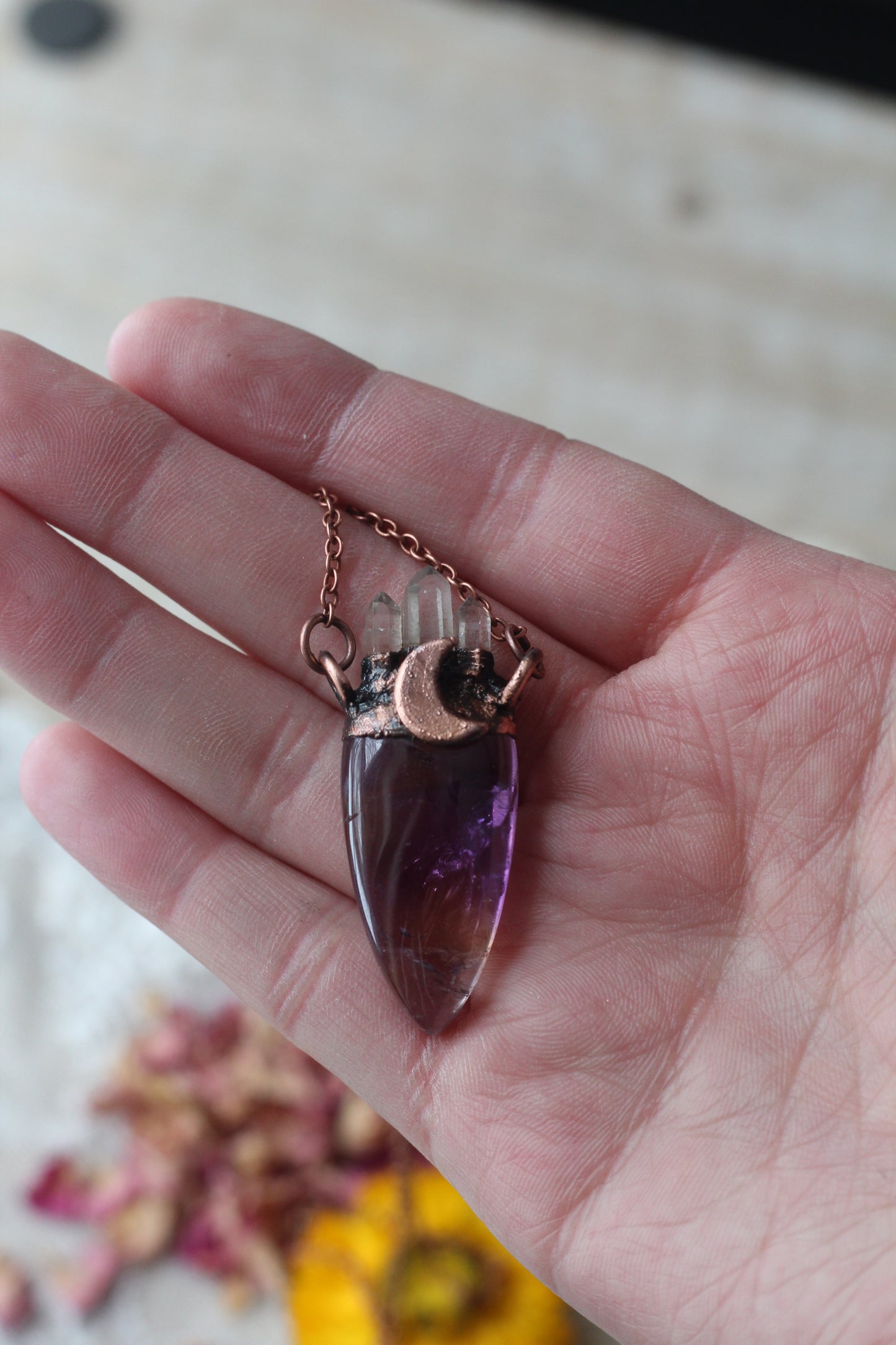 Aphrodite: Ametrine with Quartz Crown Copper Pendant