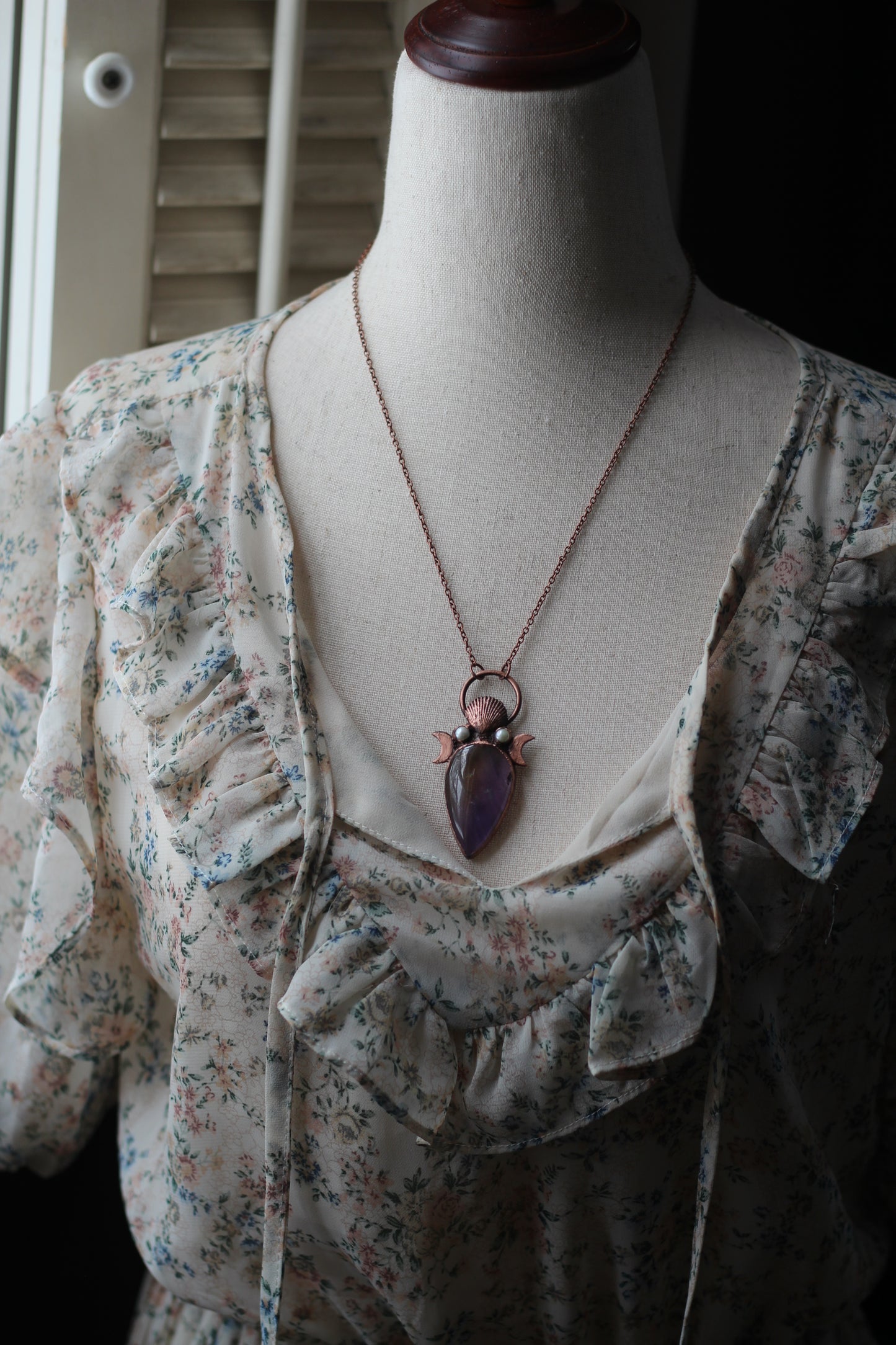 Aphrodite: Ametrine with Pearl and Real Shell Copper Pendant