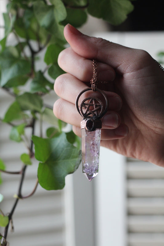 Reserved for Briar: Amethyst and Garnet Pentacle Copper Necklace