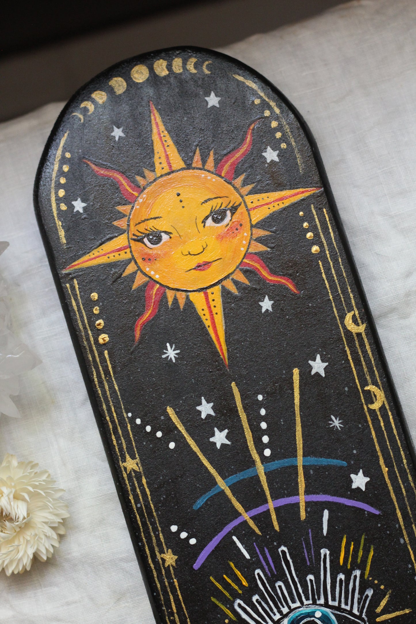 Hand painted Sun Moon and Eye Wooden Decor