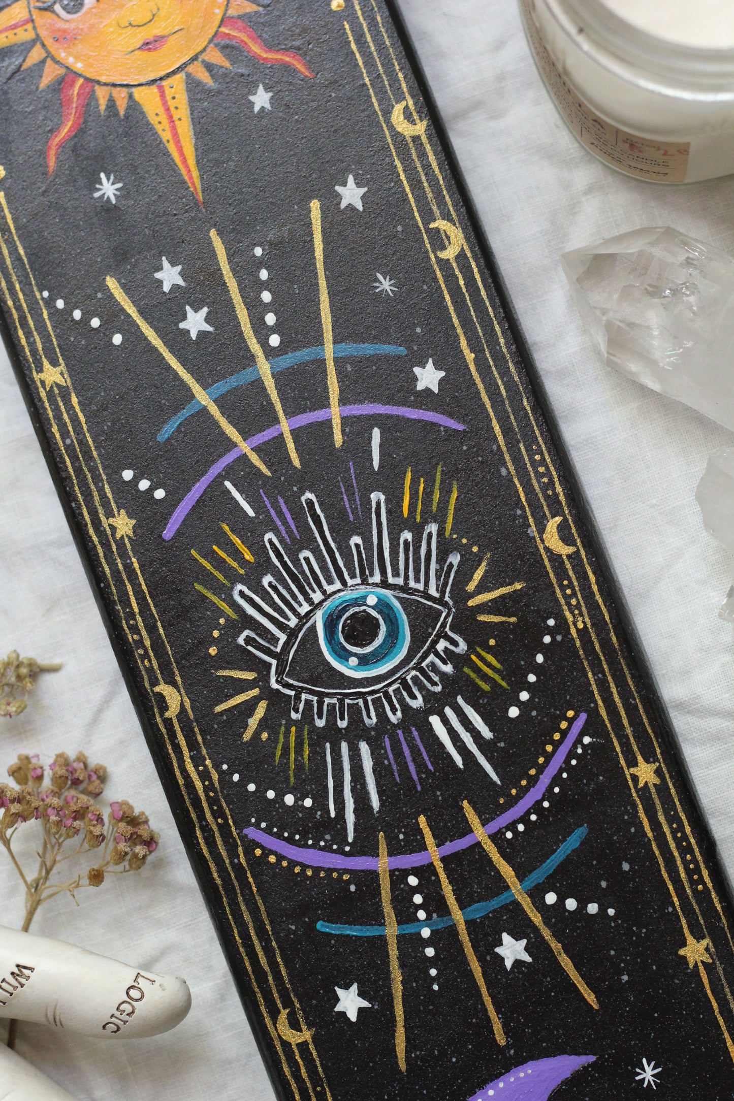 Hand painted Sun Moon and Eye Wooden Decor