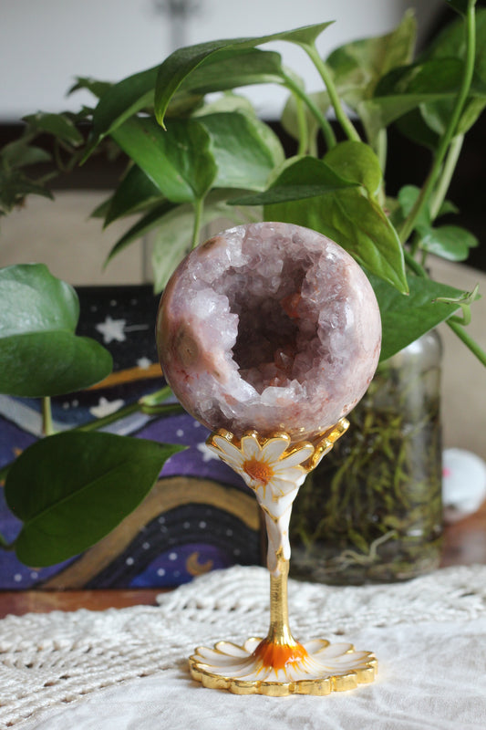 Flower Agate and Amethyst Sphere