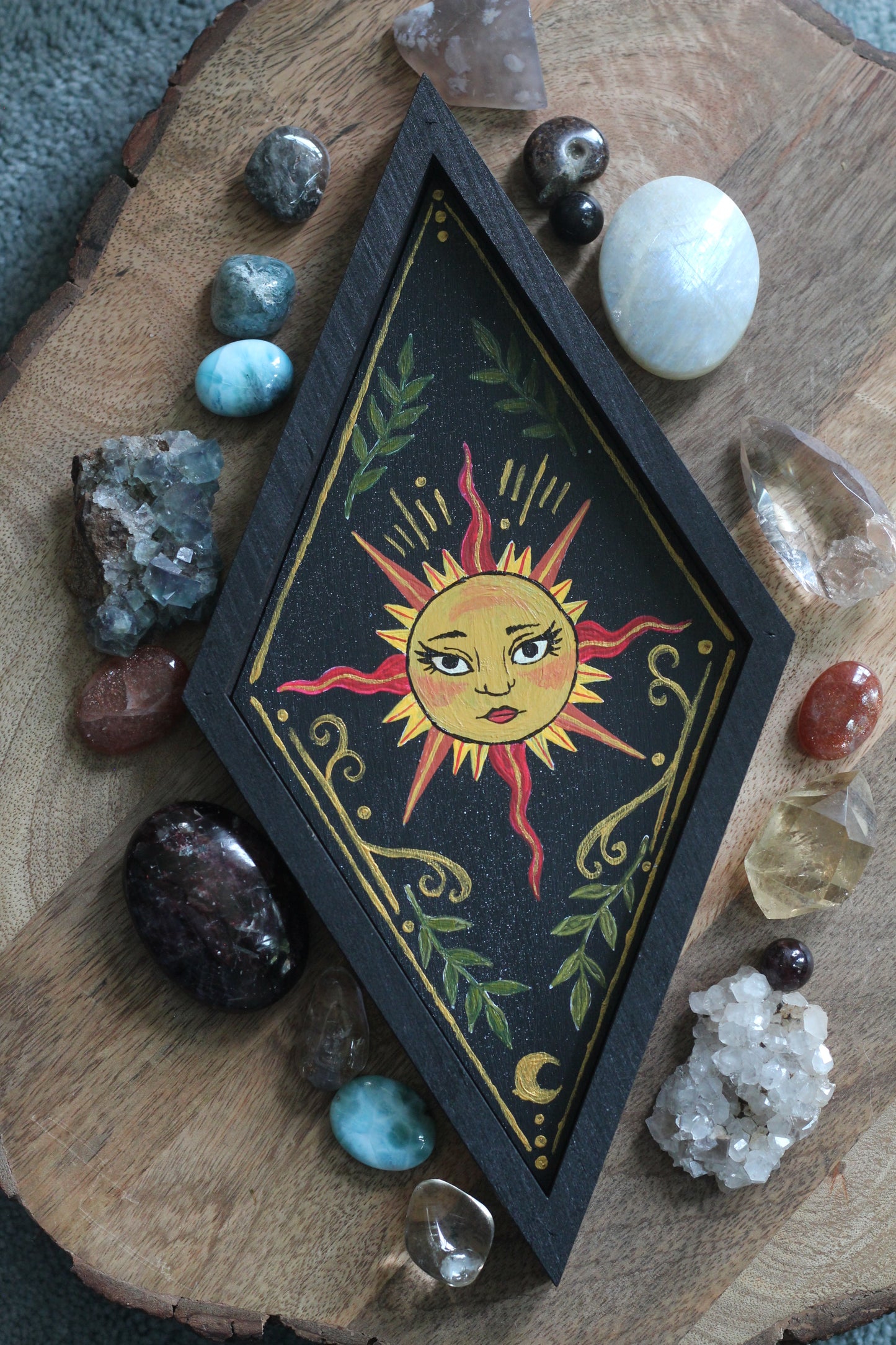 Celestial Sun Hand Painted Crystal Tray