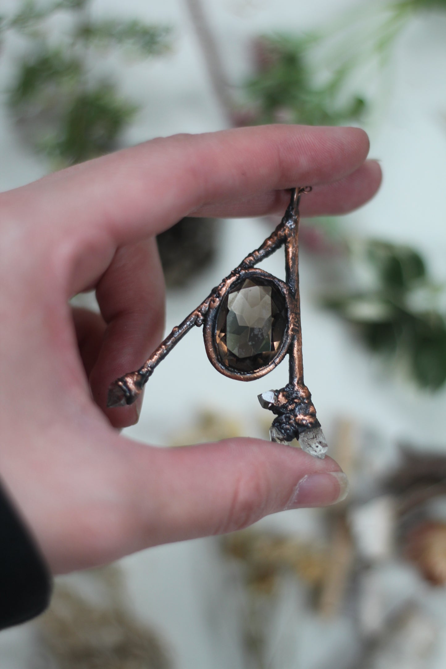 Rooted: Faceted Smokey Quartz with Pakimer Copper Necklace
