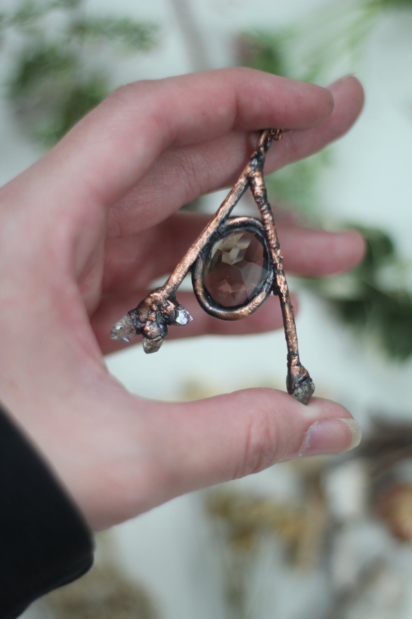 Rooted: Faceted Smokey Quartz with Pakimer Copper Necklace