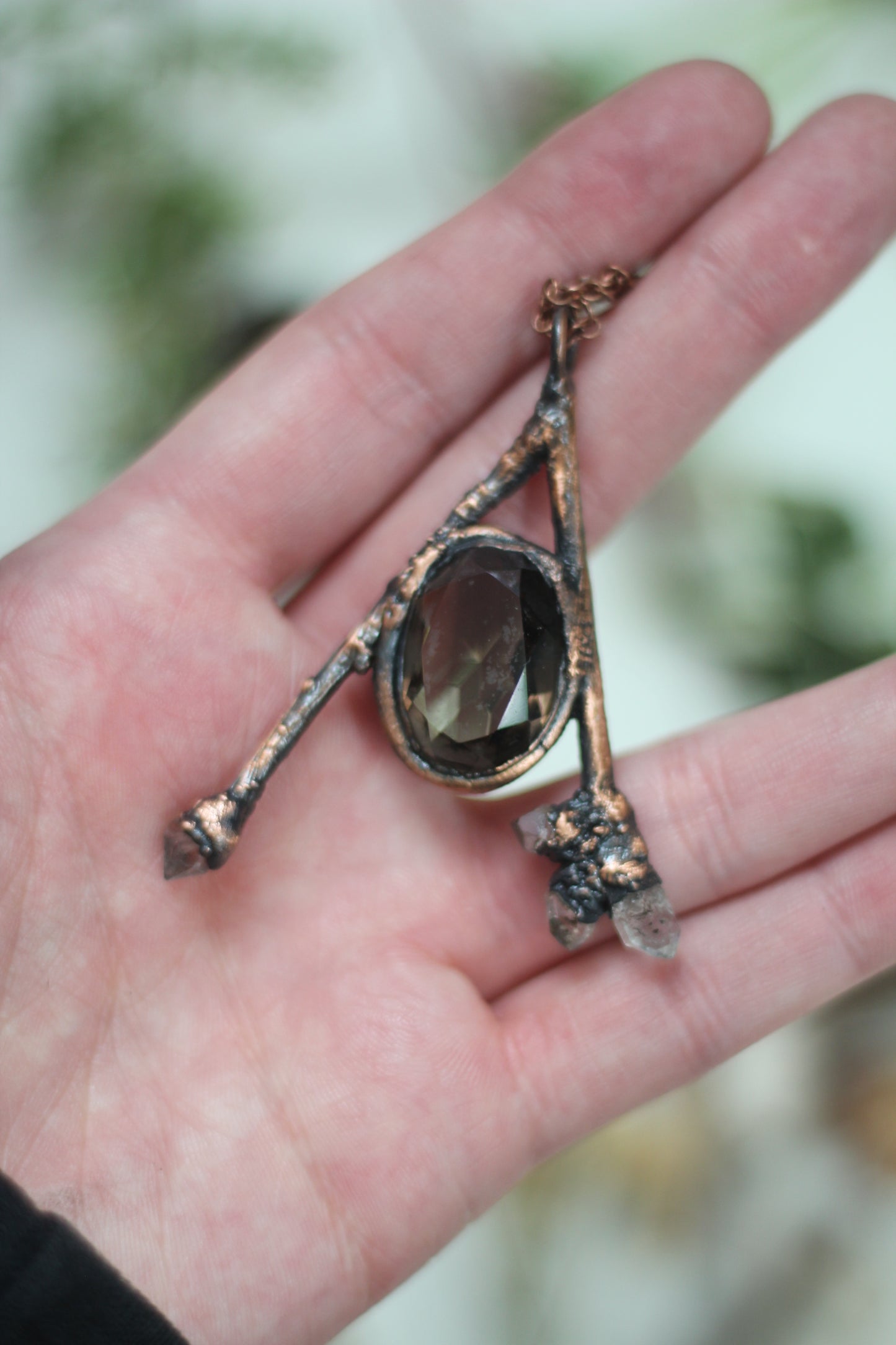Rooted: Faceted Smokey Quartz with Pakimer Copper Necklace