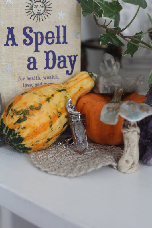 Crescent Moon Sterling Silver Phantom Quartz Necklace