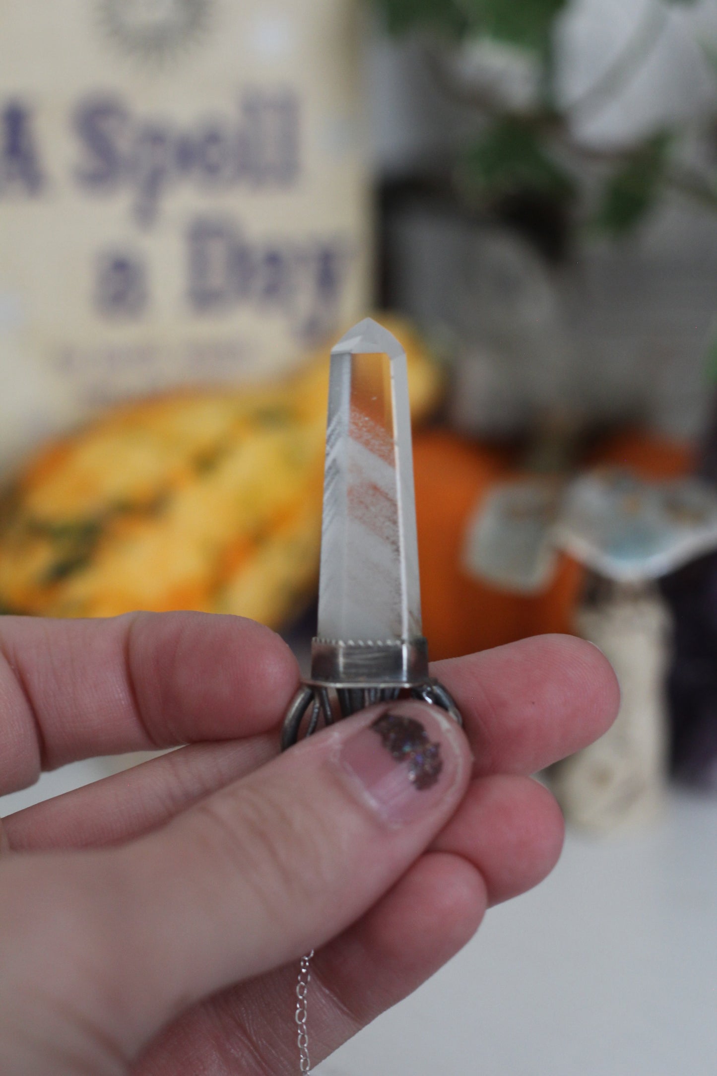 Sterling Silver Sheet Ghost and Mushroom with Phantom Quartz Pendant