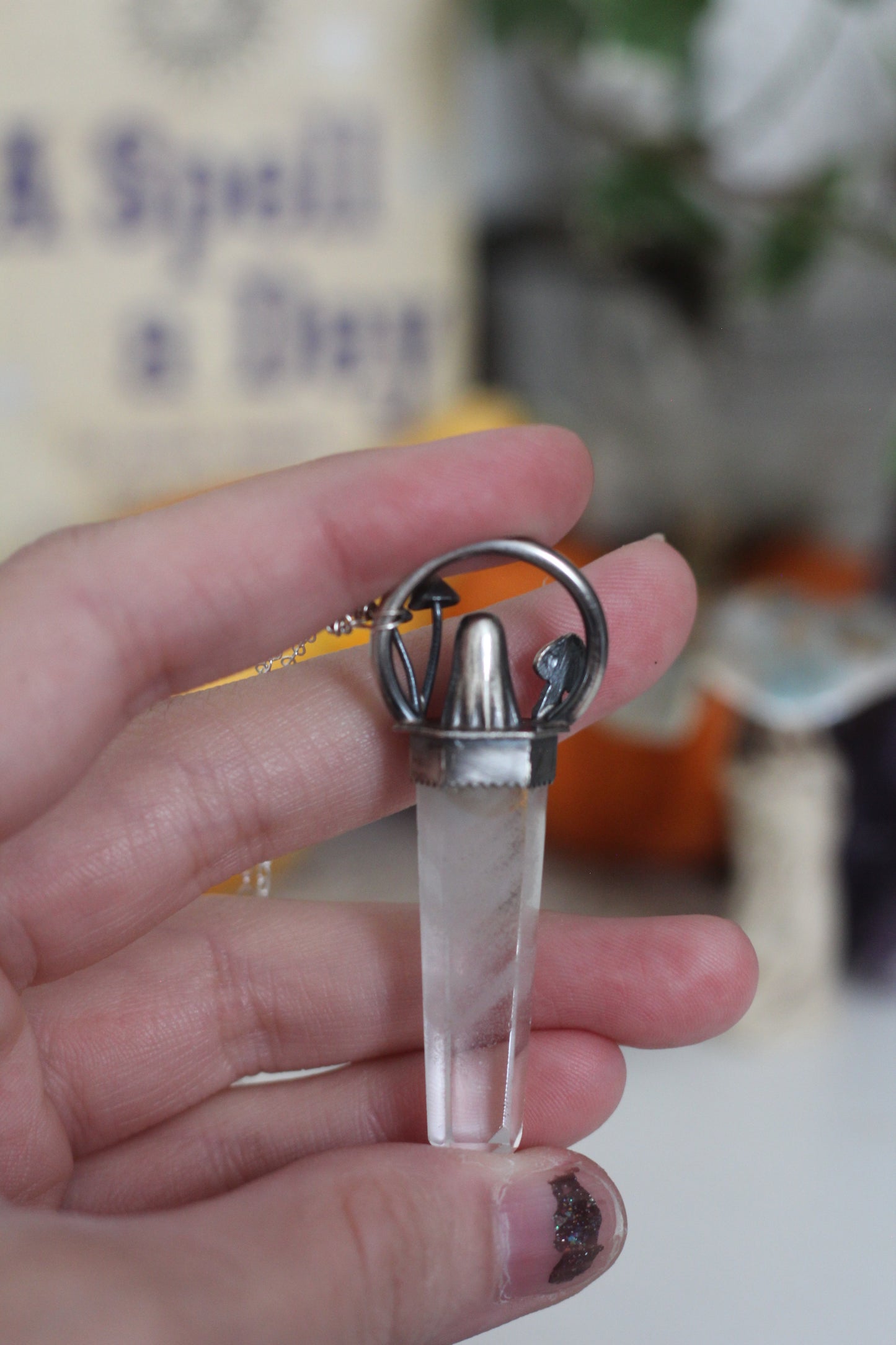 Sterling Silver Sheet Ghost and Mushroom with Phantom Quartz Pendant