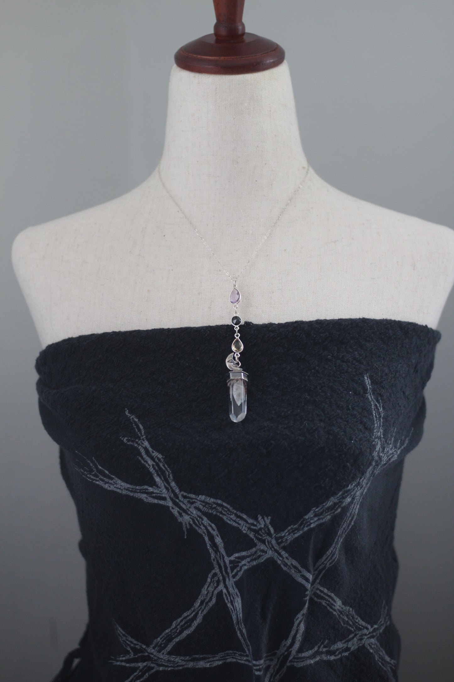 Crescent Moon Sterling Silver Phantom Quartz Necklace