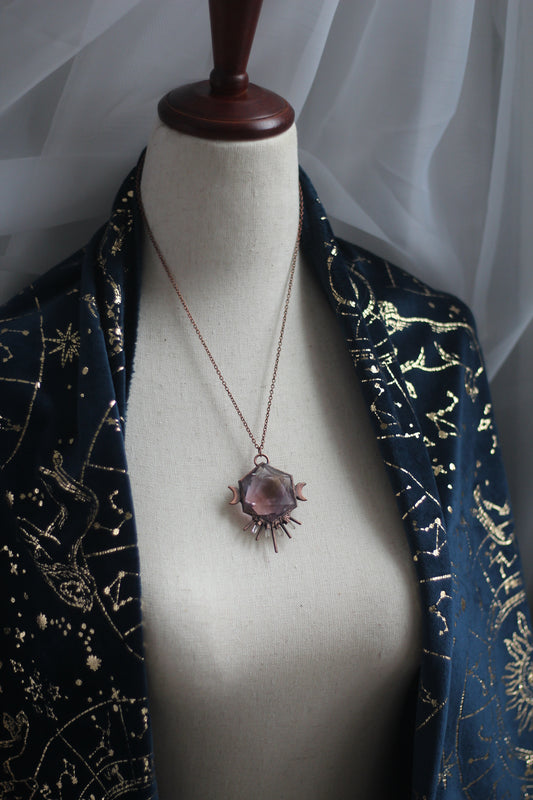 Ametrine Hexagon and Quartz Copper Pendant