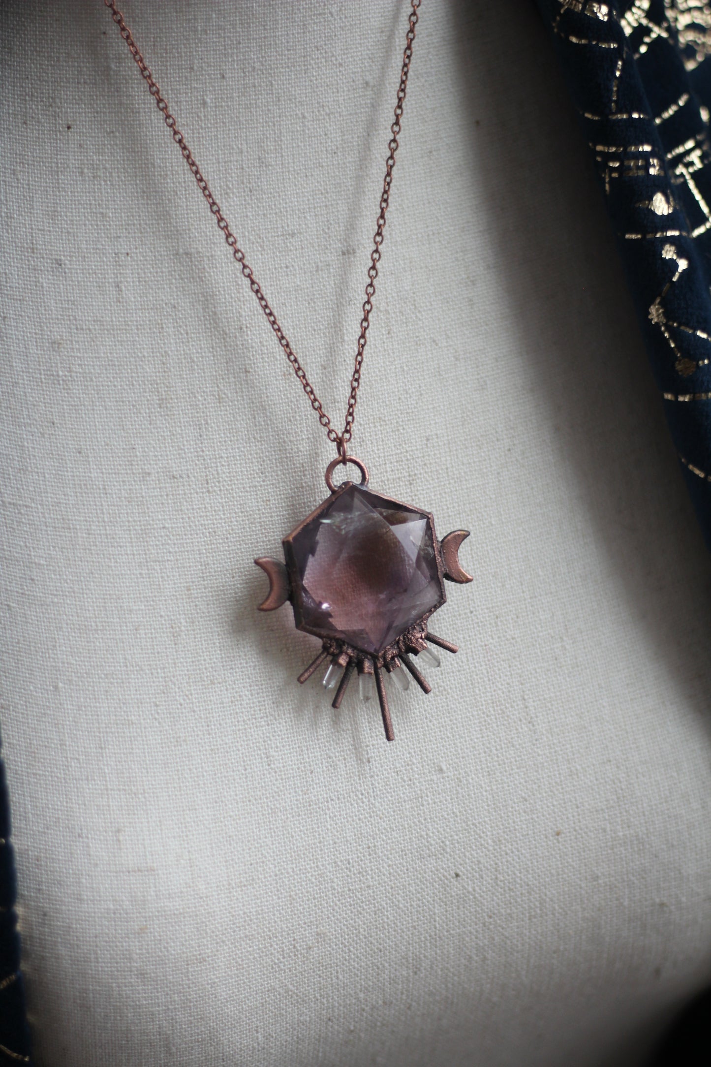 Ametrine Hexagon and Quartz Copper Pendant