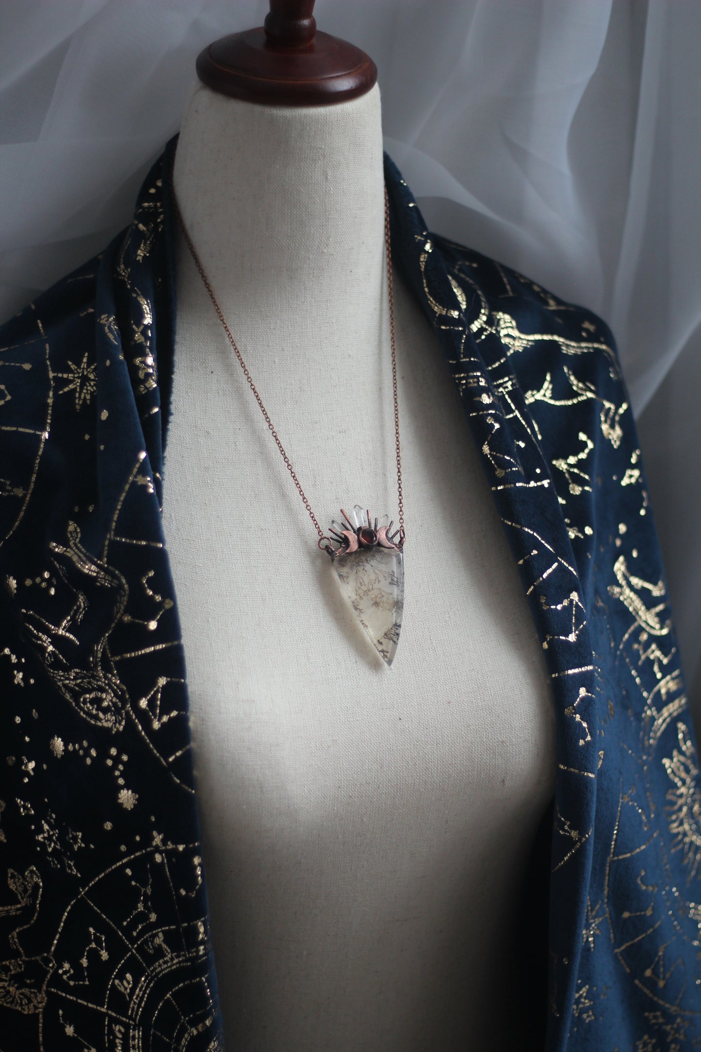 Dendritic Quartz with Garnet Copper Pendant
