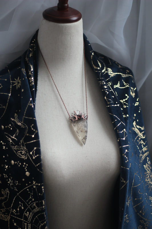 Dendritic Quartz with Garnet Copper Pendant
