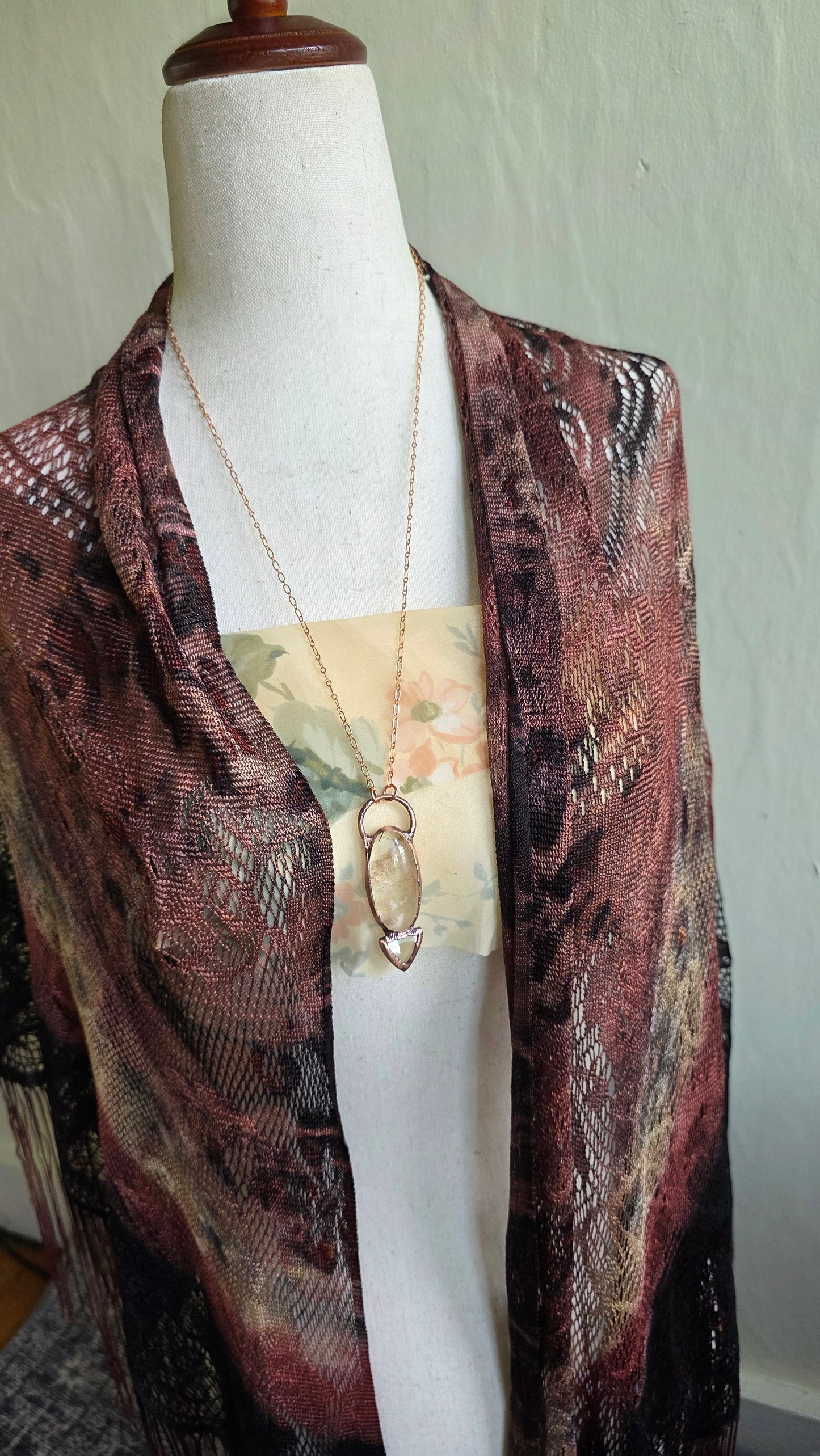 The High Priestess: Rutilated Lodolite with Libyan Desert Glass Copper Necklace