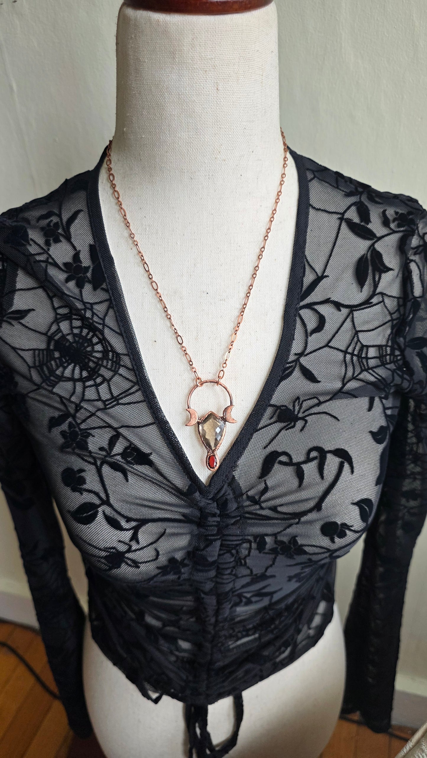 Smokey Quartz and Garnet Copper Necklace