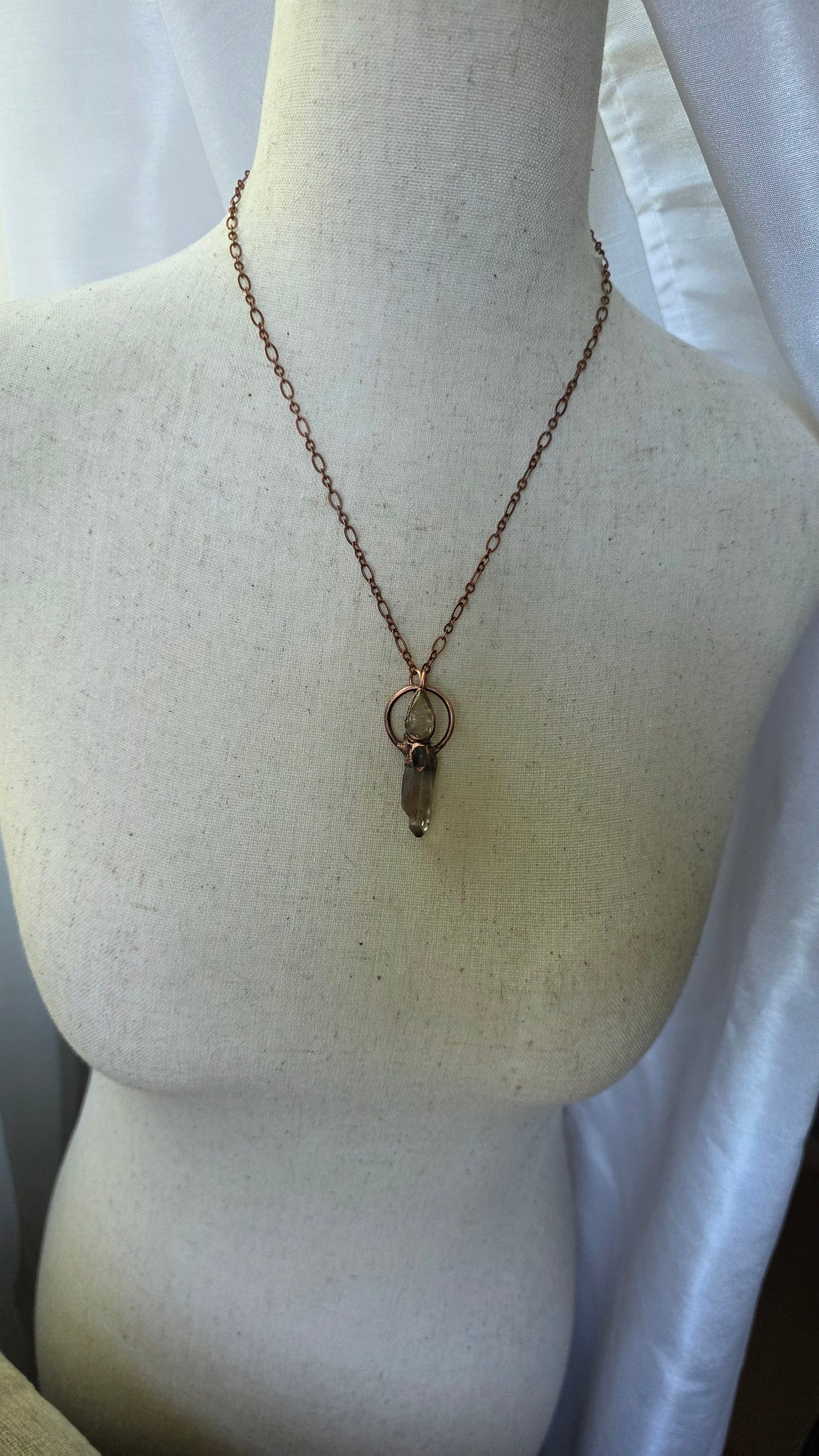 Transmute: Smokey Quartz with Tourmaline and Rutilated Quartz Copper Pendant