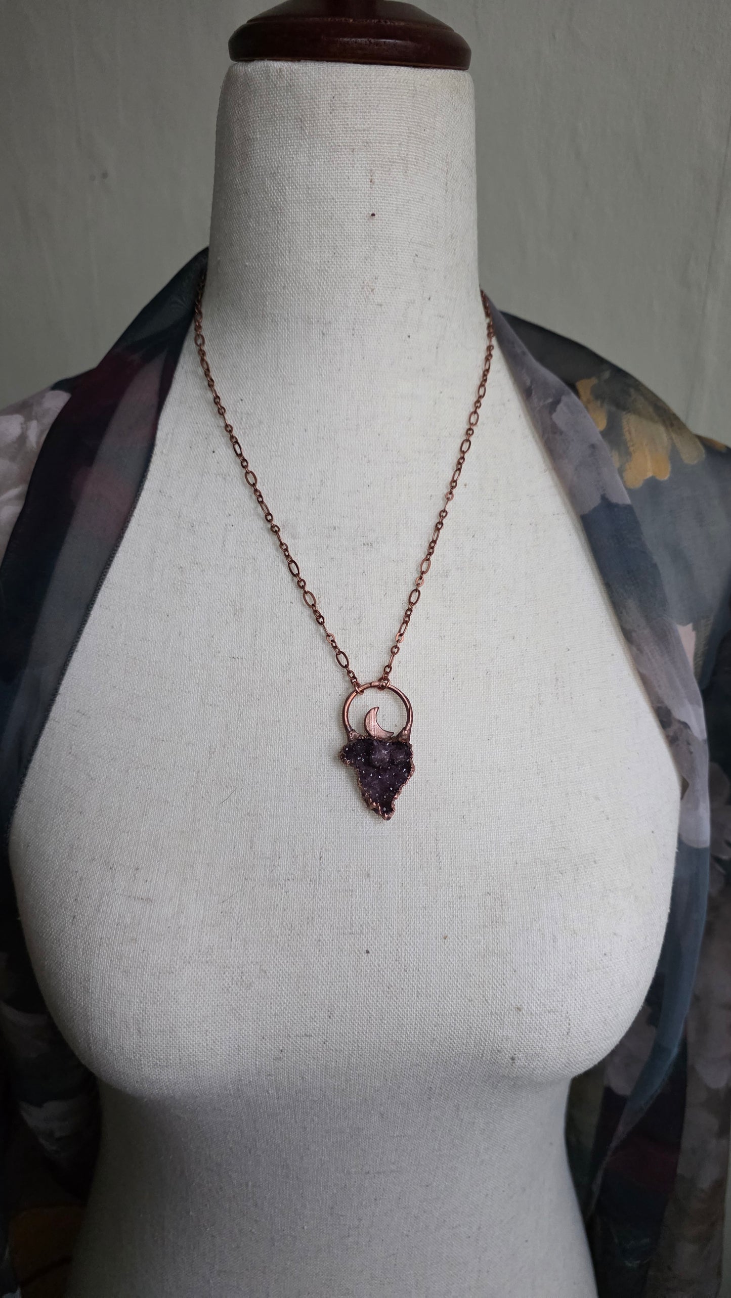 Amethyst Druzy Copper Moon Pendant