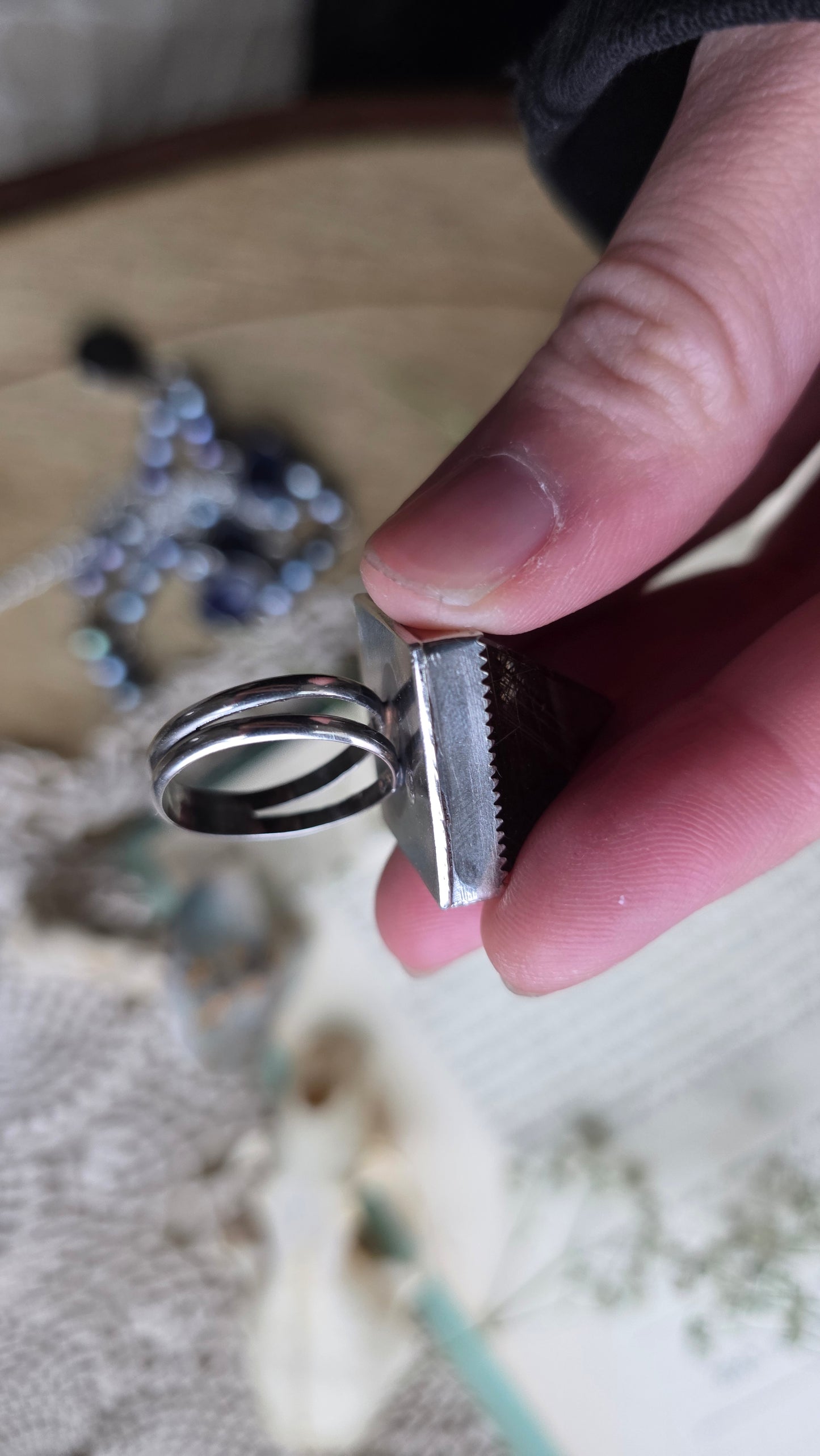 Rutilated Quaryz Pyramid Sterling Silver Ring Size 7 1/4 US