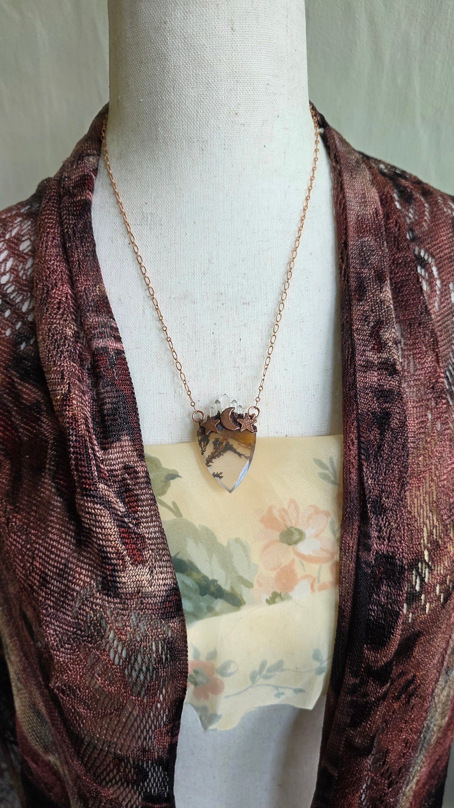 The High Priestess: Dendritic Quartz Stardust Copper Pendant