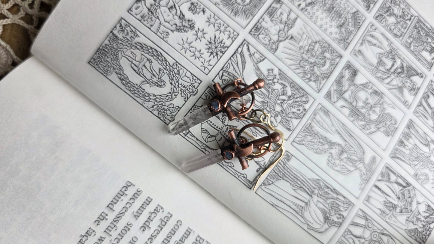 Mini quartz sword with Australian opal dangle earrings